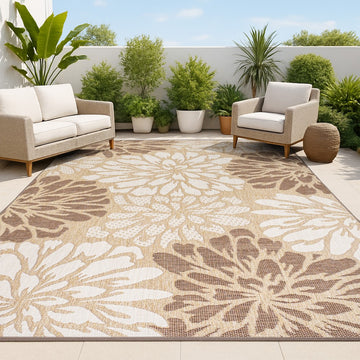 Zinnia Modern Floral Textured Weave Indoor/outdoor Area Rug